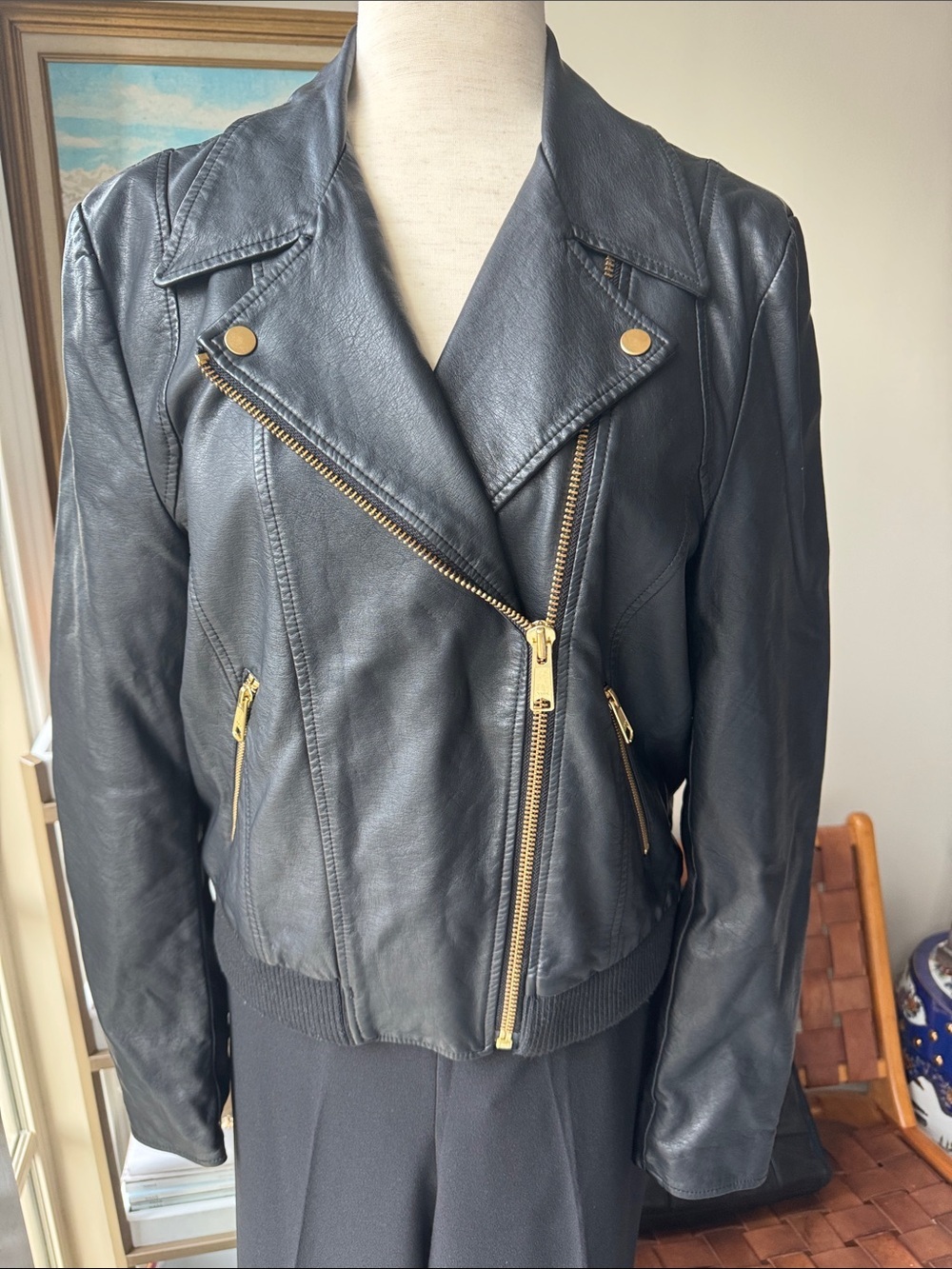 Free People Modern Vegan Bomber Jacket Moto Jacket with Gold Hardware - Picture 2 of 10